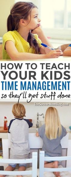 two children sitting in chairs with the text how to teach your kids time management so they'll get stuff done