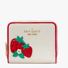 Nwot Rare / Special Edition Kate Spade Strawberry Wallet White Kate Spade Bag With Zipper Closure, Compact White Bag For Daily Use, Everyday White Coin Purse With Zipper Closure, Everyday White Wallet With Zipper Closure, White Wallet With Zipper Closure For Everyday Use, Red Kate Spade Wallets For Everyday Use, Kate Spade White Leather Wallet, White Kate Spade Bags With Card Slots, White Rectangular Kate Spade Wallet