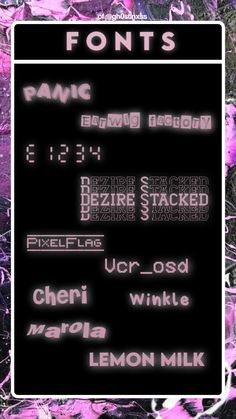 an image of some type of text on a black and purple background with pink flowers