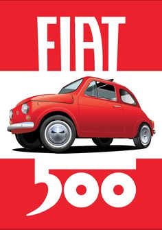 an old red car with the words fiat on it's front and back side