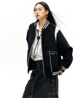 Material: Wool50% Polyester50%Size: SML Model: 172cm/58kg wears size L Length Chest Shoulder Sleeve S 63cm 122cm 47cm 59cm M 64cm 126cm 48cm 60cm L 65cm 130cm 49cm 61cm Baseball Jacket, Baseball Jersey, Baseball Jerseys, Outerwear Coats, Jacket Sale, Outerwear Women, Shoulder Sleeve, Boy Fashion, Black And Grey