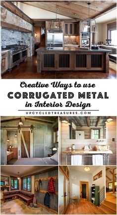 a collage of photos with the words creative ways to use corrugated metal in interior design