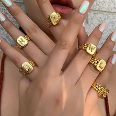 Hip Hop Accessories, Gold Initial Ring, Index Finger Rings, Letter Ring, Initial Ring, Gold Initial, Fashion Ring, Open Ring, Types Of Rings