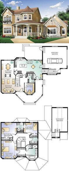 two story house plans with an open floor plan and large living area in the middle