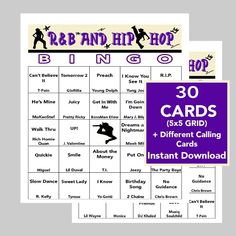 two printable cards with the words, 30 cards and 25 games to play on them