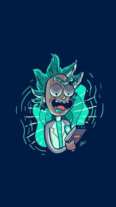 a cartoon character holding a tablet with his mouth open and eyes wide open, while looking at the screen