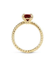 David Yurman 18K Yellow Gold Chatelaine Ring with Garnet & Diamonds Luxury Red Ring With Bezel Setting, Luxury Yellow Gold Ruby Ring With Bezel Setting, Luxury Yellow Gold Ruby Ring With Center Stone, Luxury Solitaire Ruby Jewelry, Luxury Ruby Solitaire Jewelry, Fine Jewelry Yellow Gold Solitaire Ruby Ring, David Yurman Ring, Garnet And Diamond Ring, Jewelry Rings Diamond