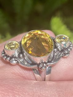 Citrine Cocktail Ring Size 6 - Morganna’s Treasures Spiritual Round Citrine Jewelry, Oval Citrine Ring With Spiritual Style, Spiritual Oval Citrine Ring, Round Citrine Jewelry With Large Stone, Large Round Citrine Stone Jewelry, Spiritual Crystal Ring With Stones For Anniversary, Yellow Spiritual Round Jewelry, Spiritual Citrine Ring Jewelry, Spiritual Topaz Gemstone Ring As Gift