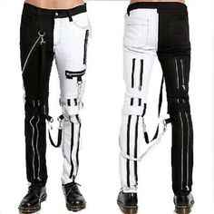 MEN'S BLACK ELECTRO BONDAGE RAVE GOTHIC CYBER CHAIN JEANS PUNK ROCK TRIP  PANT  | eBay Alternative Pants, Gents Pants, White Pants Men, 2007 Fashion, Gothic Pants