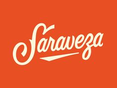 the word saravega written in white on an orange background