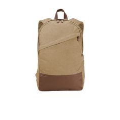 This vintage-inspired backpack has modern perks like a large main compartment with a dedicated laptop sleeve and plenty of storage. 16-ounce 100% cotton canvas Zippered main compartment opens to cotton-lined area with suspended padded laptop sleeve Angled front covered welt zipper for easy decoration Padded shoulder straps with adjustable cotton webbing and faux leather trim reinforcement Easy-grab faux leather tab zipper pulls Antique-finish metal buckles and sliders Side water bottle pocket wi Everyday Canvas Backpack With Functional Pockets, Cotton Backpack For Everyday Use, Cotton Backpack With Zipper Closure For Everyday Use, Cotton Canvas Backpack With Canvas Lining, Cotton Softback Backpack For Everyday Use, Casual Beige Cotton Backpack, Cotton Travel Backpack With Zipper Pocket, Cotton Travel Backpack, Cotton Backpack With Zipper Pocket For Travel