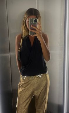 Summer Night Out Outfit, Gold Pants, Fest Outfits, Looks Pinterest, Pants Summer, Night Out Outfit