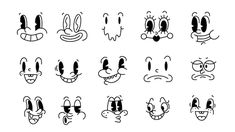 cartoon faces drawn in black and white