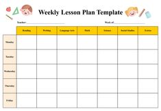 the weekly lesson plan is shown in this printable template for students to use on their own