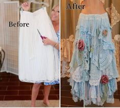 before and after photos of a woman's dress