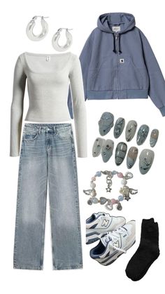 Comfy cute outfit, blue outfit, sky blue outfit, cohesive, that girl, chill girl, comfy cute outfit, lazy cute outfit, errands outfit, coffee run, matcha run, library run, back to school, study fit Lazy Cute Outfits, Blue Smurf, Sky Blue Outfit, Chill Girl, Errands Outfit, Coffee Run, School Study, Blue Outfit, School Outfits