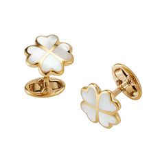 Gemstone Four Leaf Clover Sterling Silver Gold Vermeil Cufflinks. Set with either white mother of pearl or black onyx. the 18K gold vermeil finish adds luxurious warmth to each pair. Hand crafted in 925 Sterling Silver with 18K Gold Vermeil Plate Finish Available in mother of pearl, black onyx, green onyx and red tiger's eye Packaged in a wood lacquered box, perfect for gifting and display Style # S1063-18K Lucky Four Leaf Clover, Pearl Cufflinks, Red Tigers Eye, Rare Gemstones, Cufflinks Men, Four Leaf, Green Onyx, Tiger's Eye, Enamel Jewelry