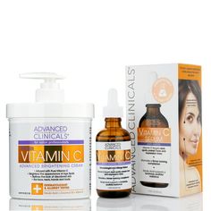 Advanced Clinicals Anti-Aging Vitamin C Skin Care set targets sun damaged skin from your face to your toes! Advanced Clinicals Vitamin C Cream can be used on your face or body. Moisturizing cream hydrates your skin and fights the look of age spots, freckles and hyperpigmentation. Highly concentrated vitamin C serum contains K-3 Vitamin C, the most stable form of Vitamin C which in clinical studies has shown to reduce the appearance of dark spots in as little as 4 weeks. With this combination of Vitamin C Serum Skinceuticals, Fruit Of The Earth Vitamin E Cream Skin Care, Honest Vitamin C Serum, Vitamin C Serum Walmart, Vitamin C Body Lotion, Cream For Dark Spots, Vitamin C Face Serum, Anti Aging Vitamins, Brightening Cream