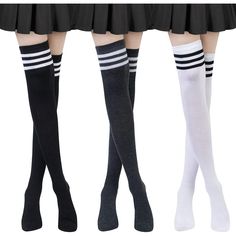 Specifications: Cozy and Comfortable - Our over the knee socks for women are made from soft and comfortable poly-cotton blends, which is breathable and comfortable. The long socks for women have good elasticity and will not fall down, giving you the feel of warm and comfortable. Unique Design - Each pair of thigh high socks for women has one fresh color and white stripes all over, black, pink and sky blue and others. Striped thigh high socks pair with shorts and mini skirts, which show your yout Casual Black Knee-high Socks For School, Trendy Knee-high School Socks, Black Knee-high Socks For School, Trendy Black Knee-high Socks For School, Trendy Black Knee-high School Socks, Trendy Knee-high Socks For School In Winter, Casual Winter School Stockings, Knee-high Socks For School In Winter, Knee-high Winter Socks For School