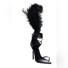 Nwt The Azalea Wang Cleasby Feather Sandal In Black Also Available In Pink Features A Faux Leather Upper, An Open Pointed Toe, A Strappy Silhouette, And Lace Up Design. Complete With An Opulent, Full Feather Detail At The Back, A Cushioned Inner Sole, And A Stiletto Heel. - Open Pointed Toe - Stiletto Heel - 4.75” Heel Height - 38” Lace-Up Cords Elegant Party Sandals In Faux Leather, Chic Sandals With Feather Trim, Evening Sandals With Feather Trim And Ankle Strap, Evening Open Toe Sandals With Feathers, Feathered Open Toe Evening Sandals, Feathered Open Toe Sandals For Party, Chic Feather Trim Sandals, Party Sandals With Feathers And Open Toe, Formal Open Toe Sandals With Feathers