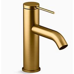 a gold faucet on a white background