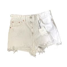 New With Tags Zara White Denim Short Shorts Size 4 (36) Distressed High Waist As Pictured Questions? Leave A Comment Below! Chic Ripped Jean Shorts, White Ripped Jeans For Summer, White Ripped High Waist Shorts, Chic Distressed Cotton Jean Shorts, White Ripped Denim Jean Shorts, Chic Distressed Jean Shorts, Zara Casual Jean Shorts, Zara High Rise Distressed Bottoms, White Ripped High-waist Jean Shorts