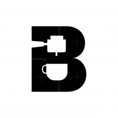 the letter b is made up of black letters and coffee mugs on white background