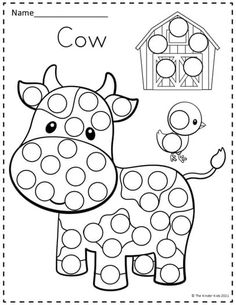 a cow and a bird are in the farm coloring pages for kids to color on