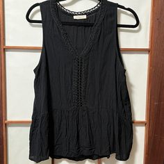 Cut Boho Laced Blouse - New Never Worn - No Tags. 26" Long 17" Wide At Bust Black Sleeveless Bohemian Blouse, Bohemian Sleeveless Black Blouse, Bohemian Black Sleeveless Blouse, Sleeveless Black Beach Blouse, Black Sleeveless Blouse For The Beach, Black Sleeveless Blouse For Beach, Black Sleeveless Blouse For Vacation, Bohemian Black Tank Top, Black Sleeveless Bohemian Top