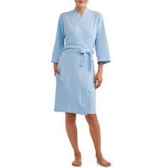 Get cozy with this stylish women's and women's plus waffle wrap robe from Lissome. Made of a super-soft and lightweight cotton-blend waffle knit fabric, this wrap robe has a short above-the-knee length and a relaxed fit to keep you feeling cozy without being stuffy or restrictive. A self-tie keeps around the waist the robe in place and creates a figure-flattering silhouette. A set of 3/4-length sleeves and a shawl neckline complete the look. Pair with slippers or flip flops when you're lounging Waffle Wrap, Terry Cloth Robe, Wearable Tech, Knit Wrap, Womens Robes, Blue Gender, Getting Cozy, Tie Belt, Waffle Knit