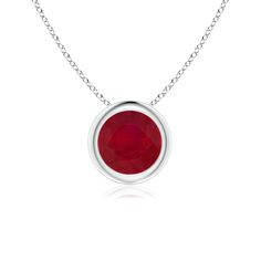 This classic solitaire ruby pendant's beautiful design makes the center stone appear like it's floating on the chain. The purplish red gem is secured in a bezel setting. Crafted in platinum, this dazzling round ruby pendant is simple yet gorgeous. Slider Necklace, Bracelet Love, Solitaire Pendant Necklace, Ruby Pendant, Bezel Pendant, Solitaire Pendant, Fine Jewellery Necklace, Hermes Birkin, Bezel Setting