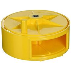 a yellow plastic container with wheels on it