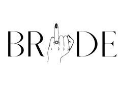 the word bride written in black and white with a hand pointing at it