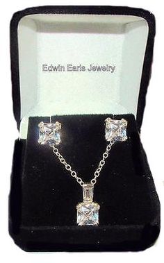 4.50 ct Asscher Cut Cz Earrings & Necklace Set Sterling Silver   #edwinearls Gold Key Necklace, Key Charm Necklace, Gifts For Bridesmaids, Bride Jewelry Set, Earring And Necklace Set, Earrings Necklace Set, Diamond Initial Necklace, Gold Letter Necklace, Women's Jewelry Sets