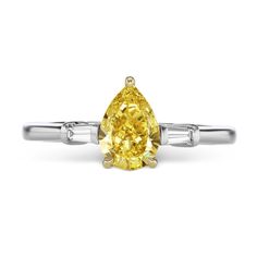 MELE Ring Elegant Yellow Pear-shaped Diamond Ring, Yellow Pear Shaped Fine Jewelry Rings, Yellow Diamond Pear-shaped Ring, Yellow Pear-shaped Diamond Rings, Pear-shaped Yellow Diamond Ring For Wedding, Yellow Diamond Ring With Baguette Cut, Yellow Diamond Baguette Cut Ring, Yellow Baguette Cut Diamond Ring, Elegant Yellow Baguette Cut Diamond Ring