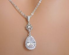 Bridal crystal Necklace, Wedding necklace, Cubic Zirconia, wedding crystal Necklace, teardrop necklace, Statement Bridal Necklace BECKY Elegant Bridal Necklace With Jewels And Cubic Zirconia, Elegant Diamond Necklace With Jewels For Wedding, Elegant Wedding Diamond Necklace With Jewels, Elegant Diamond Pendant Necklace For Wedding, Exquisite Teardrop Pendant Necklace For Wedding, Elegant Crystal Diamond Necklace For Wedding, Elegant Crystal Bridal Necklace With Teardrop Pendant, Elegant Sterling Silver Rhinestone Necklace For Wedding, Elegant Crystal Teardrop Pendant Bridal Necklace