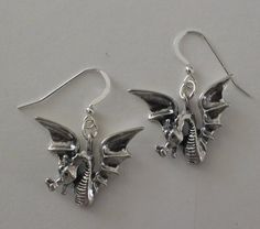 Sterling Silver DRAGON Earrings  - French Earwires - Renaissance, Celtic, Fantasy Nickel-free Sterling Silver Fantasy Jewelry, Silver Fantasy Pierced Earrings, Silver Fantasy Dangle Jewelry, Silver Dangle Fantasy Earrings, Pierced Silver Fantasy Earrings, Nickel-free Fantasy Drop Earrings, Adjustable Sterling Silver Dragon Jewelry, Adjustable Sterling Silver Jewelry With Dragon Design, Nickel-free Sterling Silver Collectible Earrings