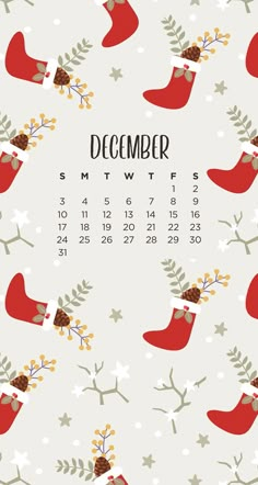 a december calendar with red boots and christmas decorations