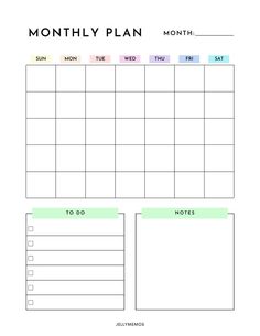 a printable planner for the month with notes and reminders to do list on it