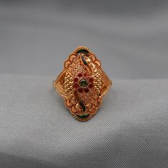 Gold Rings For Marriage And Festivals, Red 22k Gold Rings For Gift, Traditional 22k Gold Ring Gift, Traditional 22k Gold Ring As Gift, Intricate Design Rings For Festivals Gift, Intricate Design Rings For Festivals And Gifts, Gold Rings Suitable For Festivals Or Gifts, Rings With Intricate Design For Festivals, Gold Rings For Festivals