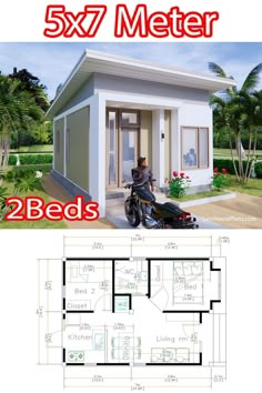 a small house with the floor plan and measurements