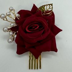 Hair Comb Red Rose With Pearls Hr2312-001 Hr2312-002 Red Rose Hair Accessories, Rose Hair Accessories, Fingertip Length Wedding Veil, Hair Rhinestone, Flower Scrunchie, Painless Hair Removal, Rose Hair Clip, Antler Headband, Victorian Hairstyles