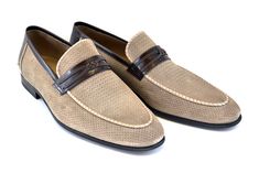 Style: 3417HS-Taupe Beautiful slip-on Loafer from the Corrente collection in a combination of Perforated & Textured Suede Features Calfskin Trim and Piping, soft Calfskin lining and a clean welt! Womens Formal Shoes, Exotic Shoes, Cordovan Shoes, Slip On Loafers, Ostrich Leather, Mens Dress, Boots And Sneakers, Casual Attire, Formal Shoes