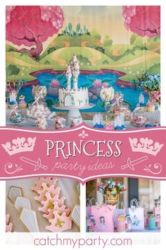 a princess party with pink and blue decorations