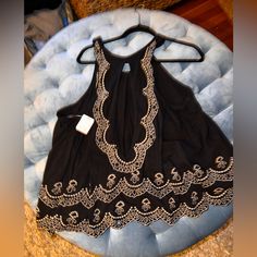 Free People Top, Black And Beige Chic Black Top For Vacation, Bohemian Black Tops For Night Out, Black Bohemian Top For Night Out, Black Bohemian Tops For Day Out, People Brand, Free People T-shirts & Tank Tops, Free People Tops, Free People, Womens Sizes