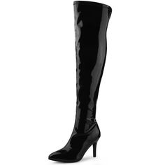 Adorned in patent leather, these pointed-toe stiletto over-the-knee boots are cute and stylish, making your ankles and thighs more elegant and showing off your long legs. These boots are very eye-catching, which will make you stand out in the crowd. It is a great choice for parties, dating, dance and many other occasions. Believe you will need a pair of boots like this one. Knee High Boots Black, Closed Toe Shoes, Long Legs, Boots Black, Over The Knee Boots, Over The Knee, Knee High Boots, High Boots, Knee Boots