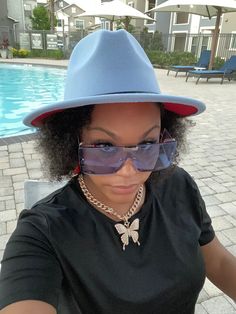 Accessorize any outfit with our most loved fashion fedora. Make heads turn in these. Blue Fedora Hat One Size Fits Most, Trendy Blue Brimmed Fedora, Fitted Blue Casual Fedora, Blue Summer Fedora, Blue Fedora Sun Hat - One Size Fits Most, Red Fedora, Mirrored Sunglasses Women, Fedora, Baby Blue