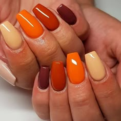 Unghie Sfumate, Simple Fall Nails, Cute Nails For Fall, Colorful Nails, Fall Acrylic Nails, Thanksgiving Nails, Fall Nail Art, Fall Nail Colors