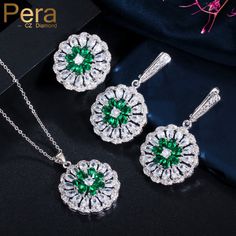 CZ Jewelry- Elegant 3Pcs Green Cubic Zirconia Big Blooming Flower Necklace Earrings Ring Set Ladies Designer Jewelry Accessories Model Number:4001056029495 ■Brand: Pera CZ ■Style: Elegant Big Blooming Flower Necklace Earrings Ring Set ■Metal Material: Copper (Lead and Nickel free) ■Metal Color: Silver Color ■Stone Material: Cubic Zirconia ■Stone Color: Green,White,Light blue,Yellow,Red(5 colors) ★Ring Size: 6# 7# 8# 9#,Earrings Size:4.3 cm,Necklace Length:42-46 cm ■Occasion: Shopping /Wedding /P Flower Necklace Outfit, Sage Green Flowers, Flower Choker Necklace, Accessories Model, Necklace Outfit, Gold Necklace Simple, Flower Choker, Blue Yellow Red, Jewelry Elegant