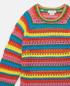 Kids Multicolour Rainbow Stripe Crochet Jumper Stella McCartney AU Stella Kids, Stripe Crochet, Duck Pins, Crochet Jumper, Boy Outerwear, Short Denim Skirt, Rainbow Kids, Cotton Crochet, Stella Mccartney Kids